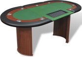 Pokertafel voor 10 spelers met dealergedeelte en fichebak groen