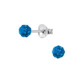 Joy|S - Zilveren 4 mm petit rond oorbellen - balletje - kristal donker blauw
