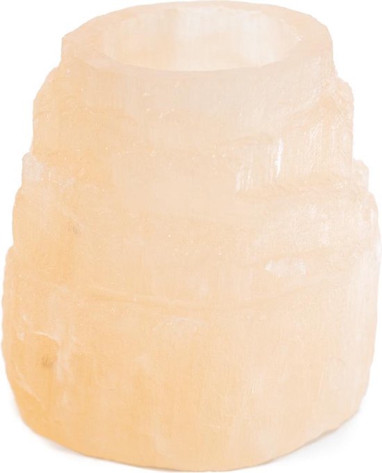 Sélénite Tea Light Holder Cylindre Oranje – 5 x 8 cm (environ 600 grammes)