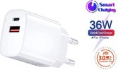 Power Adapter 20W Thuislader met USB Quick Charge 3.0 en USB-C Poorten - Oplader Stekker Oplaadstekker met 2 USB Poorten - Geschikt voor Apple iPhone / iPad / Watch / AirPods