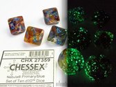 Chessex Nevel primair/blauw lichtgevend D10 Dobbelsteenset (10 stuks)