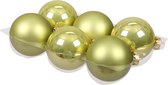 6x stuks kerstversiering kerstballen salie groen (oasis) van glas - 8 cm - mat/glans - Kerstboomversiering