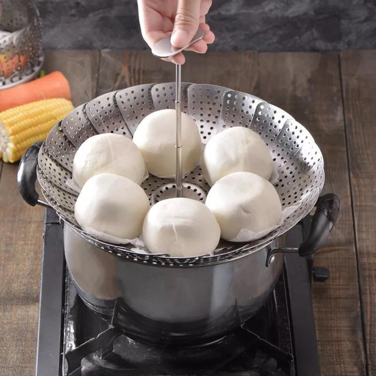 RVS Stoomrek- Stoommand Pan- Groentenstomer - Verstelbaar - stoominzet - Stoombloem- steamer basket- voor groenten/vegetables — cadeau in Kookcadeaus - foto 7