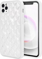 iPhone 12 Mini Luxe Diamanten Back Cover Hoesje - Siliconen - Diamantpatroon - Back Cover - Apple iPhone 12 Mini - Wit