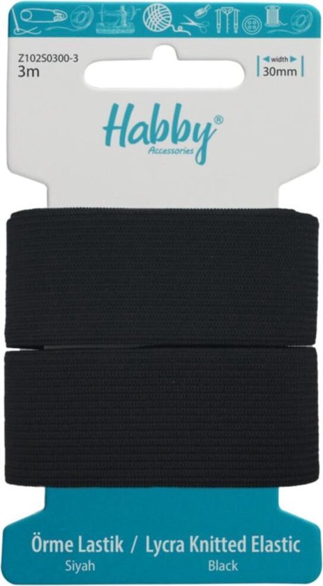Habby elastiek 30mm | Rubberen Band | Plat Gewegen | Zwart | 3 meter | Hobby - Knutselen - Naai elastiek