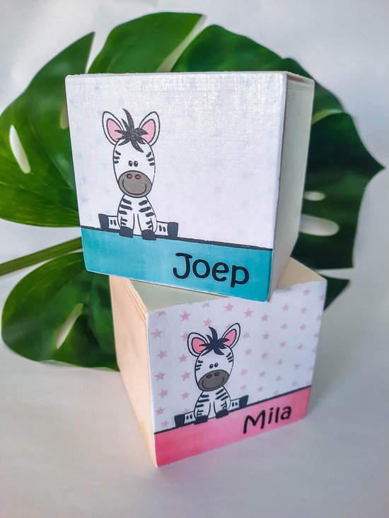 Houten spaarpot - Zebra - Jungle - Safari - Dieren - Sterren - Meisje - Baby - Roze - Kraamcadeau - Hout - SVP NAAM DOORGEVEN PER E-MAIL van Houten — afbeelding 4