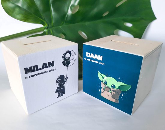 Houten spaarpot - Baby Yoda - Grogu - Jongen - Meisje - Mandalorian - Kraamcadeau - Hout - SVP NAAM EN GEBOORTEDATUM DOORGEVEN PER E-MAIL van Wooden City — afbeelding 3
