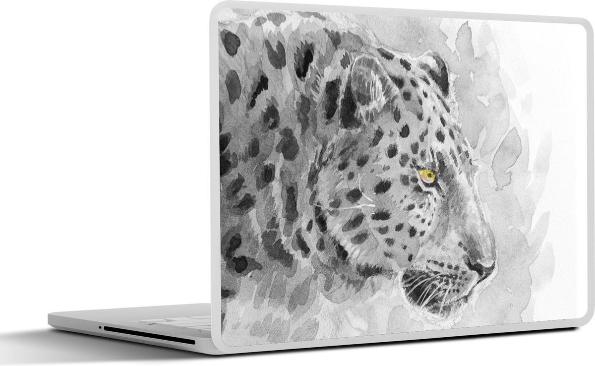Laptop sticker - 14 inch - Luipaard - Zwart - Wit - Profiel - 32x5x23x5cm - Laptopstickers - Laptop skin - Cover