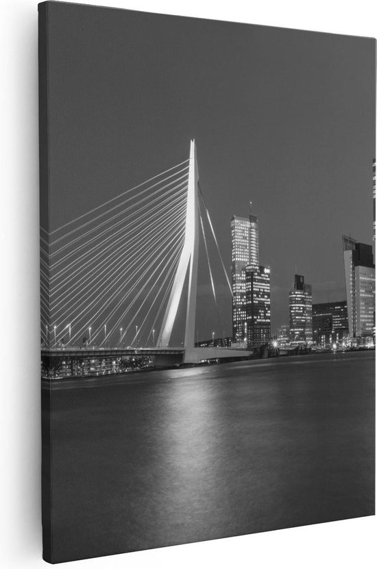 Artaza Canvas Schilderij Rotterdamse Skyline - Zwart Wit - 80x100 - Groot - Foto Op Canvas - Canvas Print