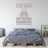 Muursticker Caution Extreme Gamer -  Zilver -  65 x 90 cm  -  baby en kinderkamer  engelse teksten - Muursticker4Sale