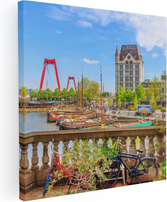 Artaza Canvas Schilderij Kleurrijke Oude Haven In Rotterdam - 70x70 - Foto Op Canvas - Canvas Print