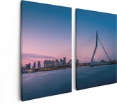 Artaza Canvas Schilderij Tweeluik Erasmusbrug In Rotterdam Met Zonsondergang - 80x60 - Foto Op Canvas - Canvas Print