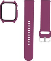 Luxe 3-in-1 Siliconen Armband Met Gehard Glas Screenprotector Case Cover Bumper Hoesje Geschikt Voor  Apple Watch Series 4/5/6/SE 44 mm Horloge Bandje - 44mm iWatch Sportband Polsb