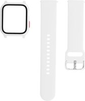 Luxe 3-in-1 Siliconen Armband Met Gehard Glas Screenprotector Case Cover Bumper Hoesje Geschikt Voor Apple Watch Series 4/5/6/SE 44 mm Horloge Bandje - 44mm iWatch Sportband Polsband Strap Wa