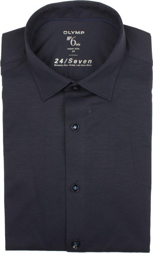 OLYMP No. Six 24/Seven super slim fit overhemd - tricot - marine blauw - Strijkvriendelijk - Boordmaat: 36