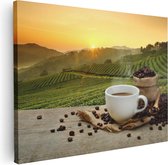 Artaza Canvas Schilderij Kopje Koffie Op Een Plantage Achtergrond - 80x60 - Foto Op Canvas - Canvas Print