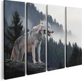 Artaza Canvas Schilderij Vierluik Grijze Wolf In De Bossen  - 80x60 - Foto Op Canvas - Canvas Print