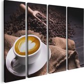 Artaza Canvas Schilderij Vierluik Kopje Koffie In Een Hartje Met Koffiebonen - 80x60 - Foto Op Canvas - Canvas Print