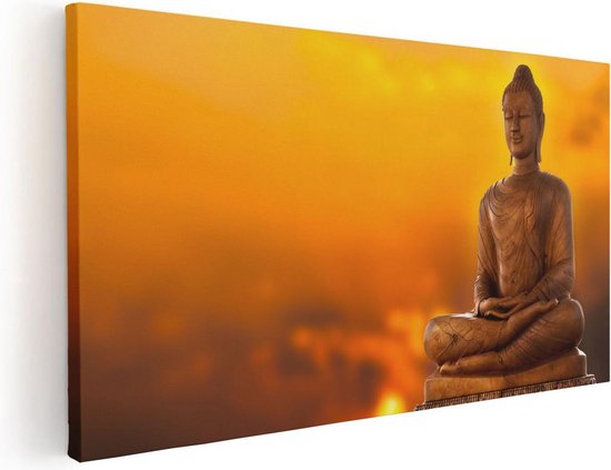 Artaza Canvas Schilderij Boeddha Standbeeld Bij Zonsondergang - 40x20 - Klein - Foto Op Canvas - Canvas Print