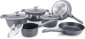 Royalty Line - Set Lot 10 delig Inductie pannenset - Pottensets - Glazen deksel - Marmeren interieur - PFOA vrij - Kleur Zilver