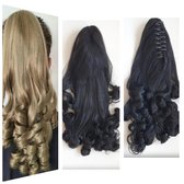 Paardenstaart hairextensions Zwart  Krul 55 Klem Vlinderklem haarstuk