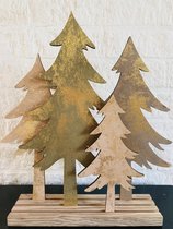 Houten standaard met 4 kerstbomen | Cosy@Home | Groen beige goud