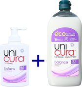 Unicura handzeep balans 1x250ml + navulling 750ml eco verpakking
