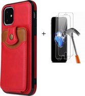 GSMNed – Luxe iPhone 12/12 Pro Rood – hoogwaardig Leren Pu Hoesje – iPhone 12/12 Pro Rood – Card case met sluiting – Met Screenprotector