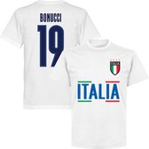 Italië Bonucci 19 Team T-Shirt - Wit /Blauw - M