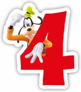 cijferkaars '4' Playful Mickey junior 8 cm wax rood