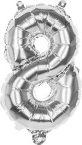 folieballon cijfer 8 zilver 36 cm