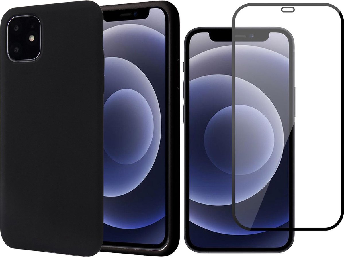 Hoesje geschikt voor iPhone 13 en Screenprotector - Fluweelzachte Backcover - Zwart