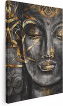 Artaza Canvas Schilderij Gouden Boeddha Van Aquarel - Abstract - 60x80 - Foto Op Canvas - Canvas Print
