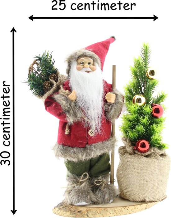 bed Helderheid Samuel Luxe Afgewerkte Kerst Decoratie Kerstman Staand Naast Kerstboom -  Rood-Grijs - 30cm | bol.com