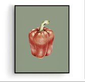 Poster Rode Paprika Groen Groente / Fruit Poster Handgetekend - Keuken - Muurdecoratie - 70x50cm- PosterCity