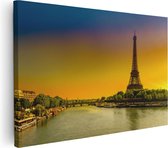 Artaza Canvas Schilderij Eiffeltoren In Parijs Tijdens Zonsopgang - 30x20 - Klein - Foto Op Canvas - Canvas Print
