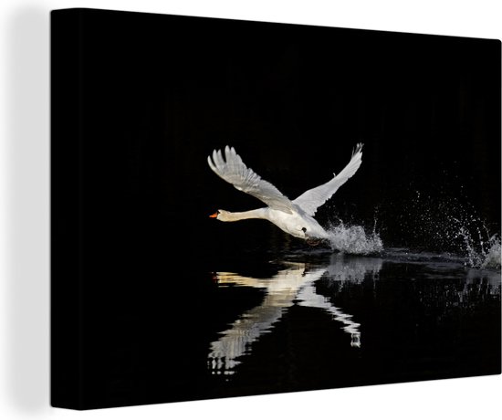 Canvas schilderij 180x120 cm - Wanddecoratie Zwaan - Zwart - Water - Muurdecoratie woonkamer - Slaapkamer decoratie - Kamer accessoires - Schilderijen