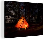Canvas Schilderij Zweden - Tent - Licht - 40x30 cm - Wanddecoratie