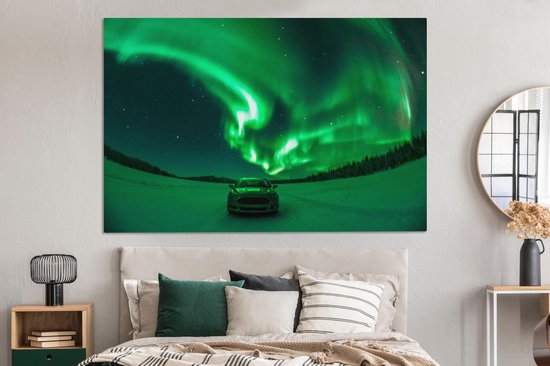Tableau sur toile Aurores boréales - Ciel étoilé - Voiture - 180x120 cm - Décoration murale XXL