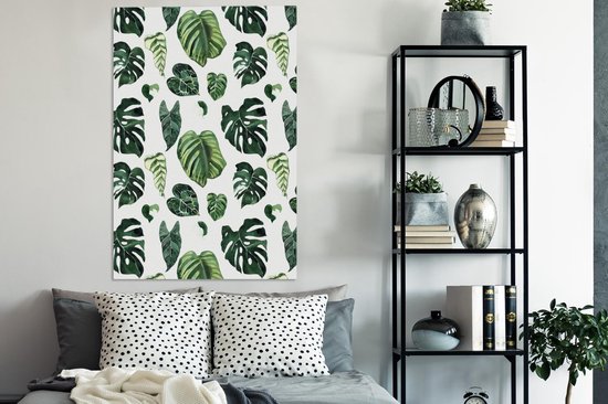 Toile Peinture Tropical - Feuilles - Vert - 80x120 cm - Décoration murale