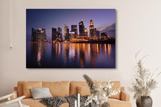 Canvas schilderij 150x100 cm - Wanddecoratie Singapore - Skyline - Water - Muurdecoratie woonkamer - Slaapkamer decoratie - Kamer accessoires - Schilderijen op canvas