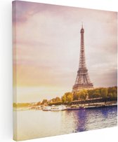 Artaza Canvas Schilderij Eiffeltoren In Parijs Aan Het Water - 50x50 - Foto Op Canvas - Canvas Print
