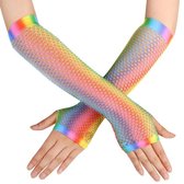 Vingerloze handschoen net regenboog Lang