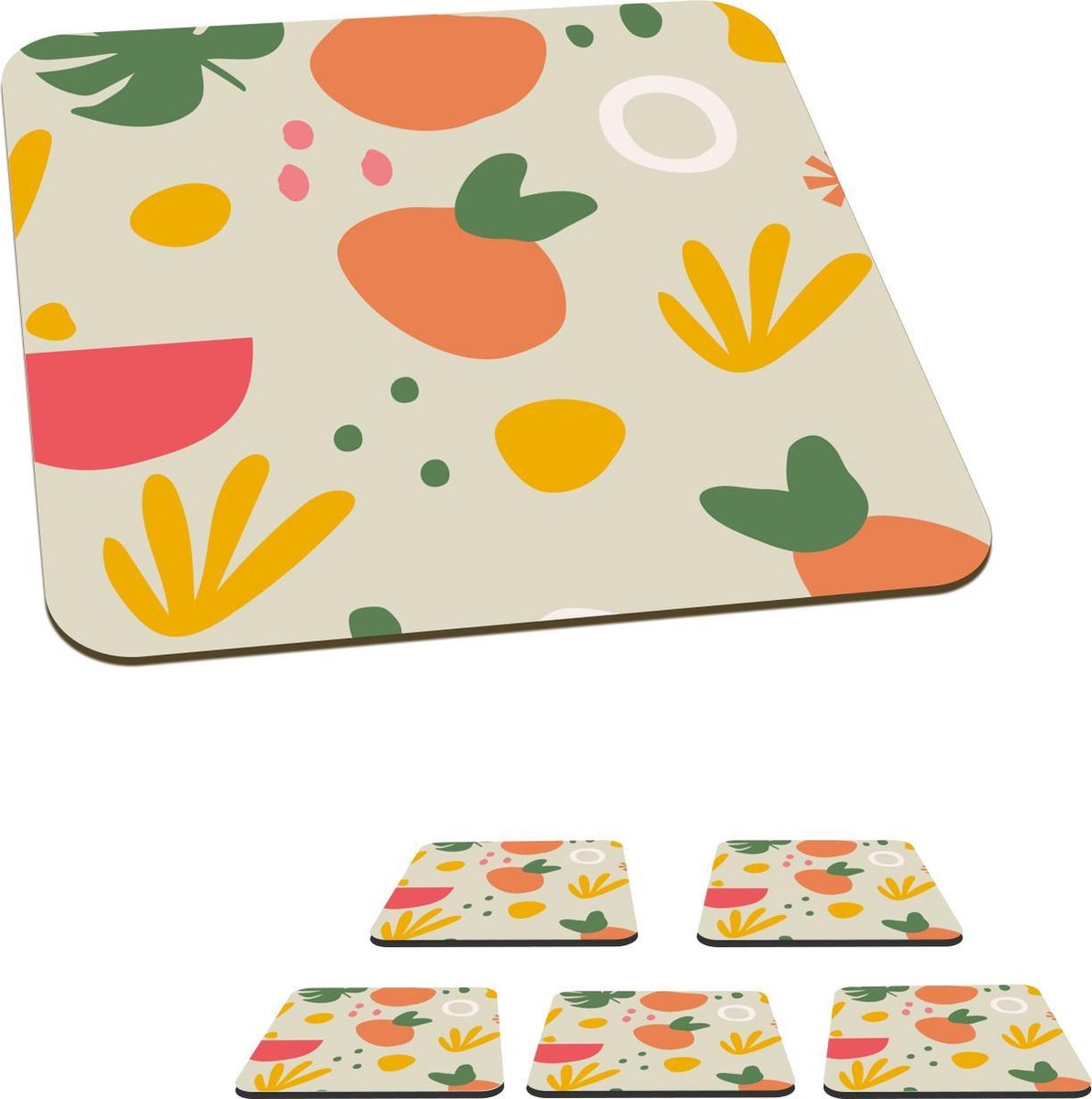 Onderzetters voor glazen - Fruit - Zomer - Design - 10x10 cm - Glasonderzetters - 6 stuks