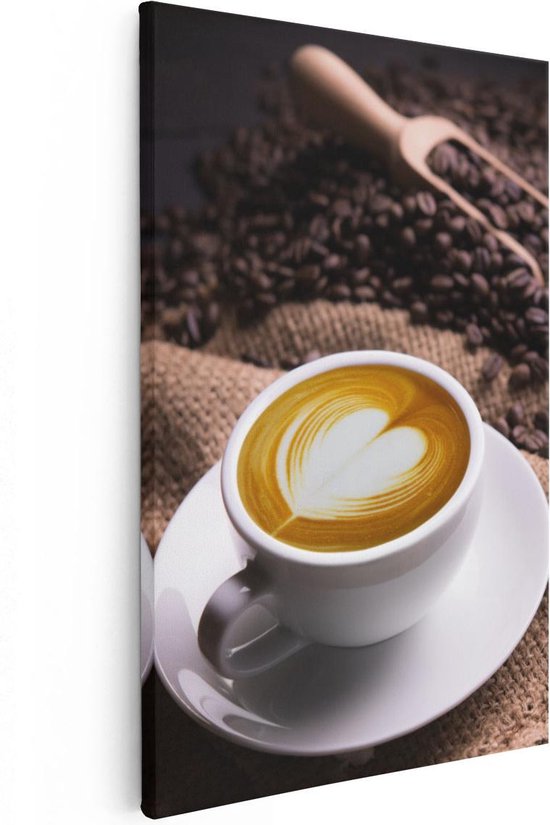 Artaza - Peinture Sur Toile - Tasse De Café Dans Un Coeur Avec Des Grains De Grains de café - 20x30 - Klein - Photo Sur Toile - Impression Sur Toile