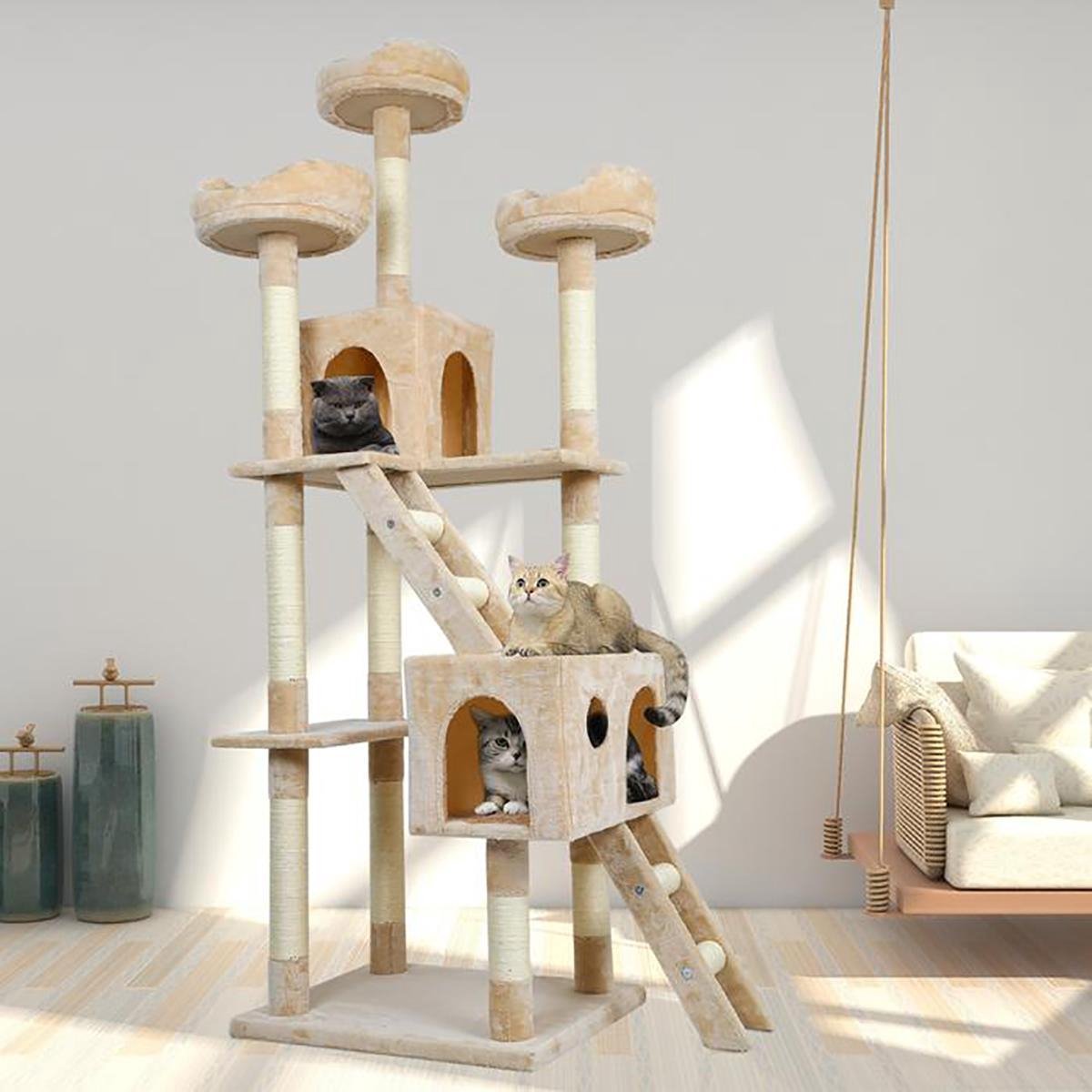 NumberOne® Grote Krabpaal Voor Katten - Ladders en Kijkplatforms - Beige