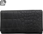 Portefeuille femme en cuir noir RFID avec imprimé croco – Portefeuille femme en cuir avec imprimé croco
