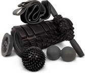 Foam roller set - Yoga set - Lacrosse Ball - Massage stick, Massage bal en Foam roller - Triggerpoint Massage - Zwart