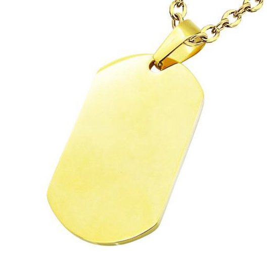 Amanto Ketting Arja Gold - 316L Staal - Graveer - Dogtag - 38x22mm - 60cm