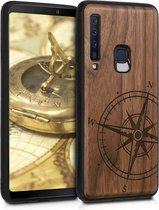 kwmobile telefoonhoesje compatibel met Samsung Galaxy A9 (2018) - Hoesje met bumper in donkerbruin - walnoothout - Vintage Kompas design